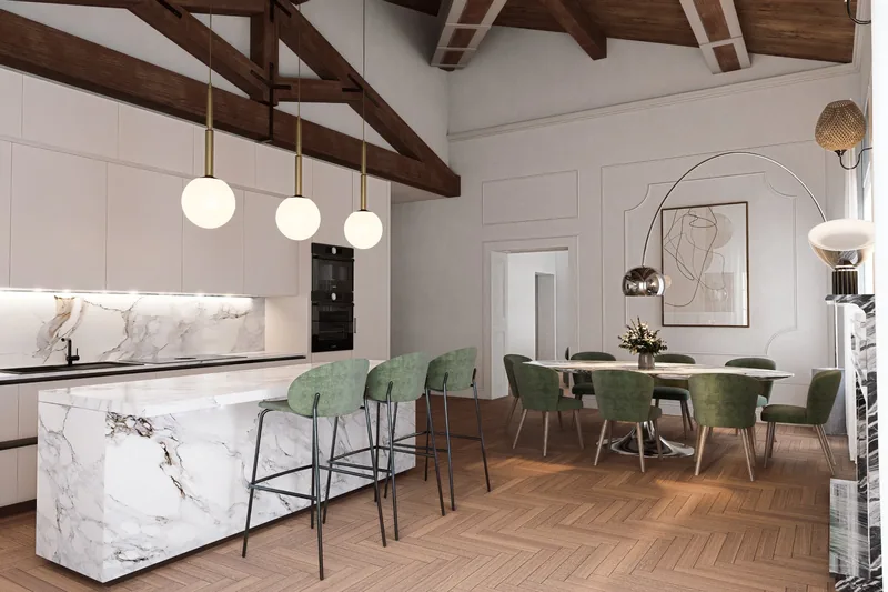 Appartamento privato: cucina con isola in marmo