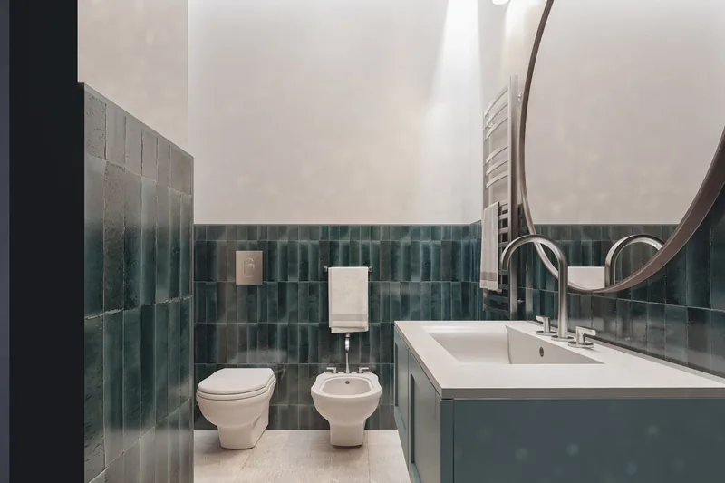Appartamento privato, Roma: il bagno verde e il lavabo