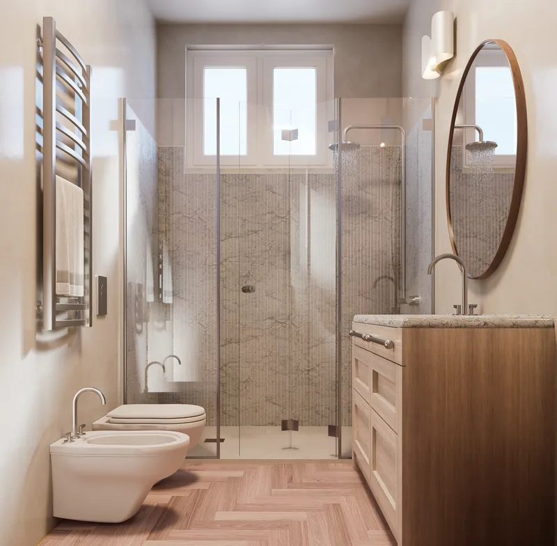 Appartamento privato, Roma: bagno in legno e marmo