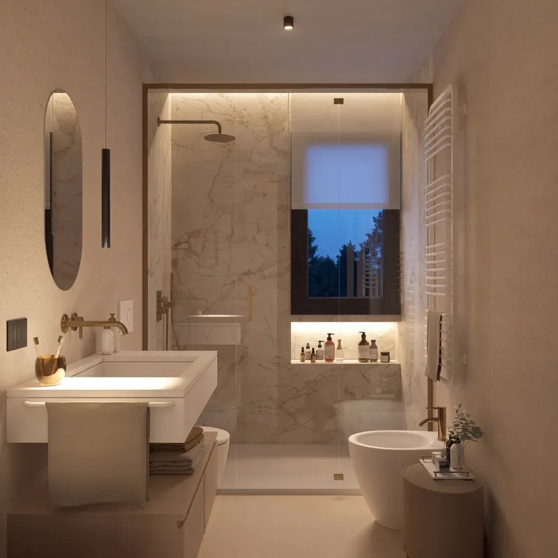 Sviluppo immobiliare, Baronissi (SA): bagno in marmo e ottone