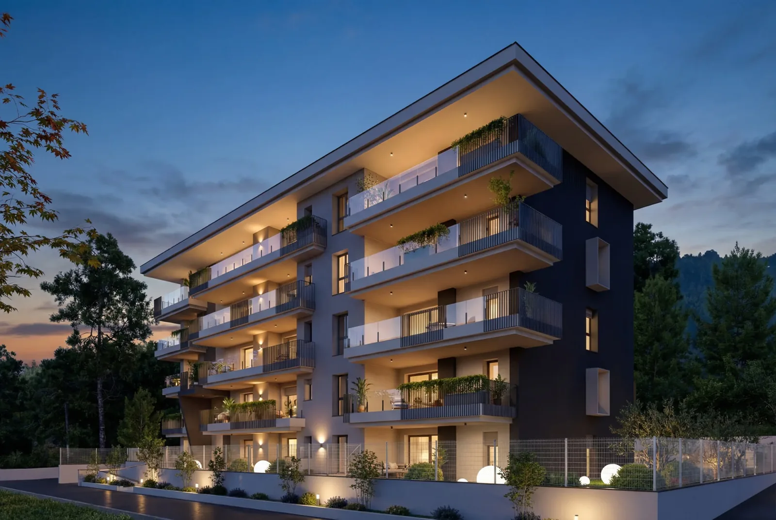 Sviluppo immobiliare a Baronissi (SA): render esterno al crepuscolo