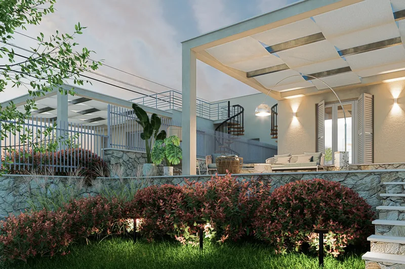 Borgo degli Ulivi, Imperia: il portico sul giardino