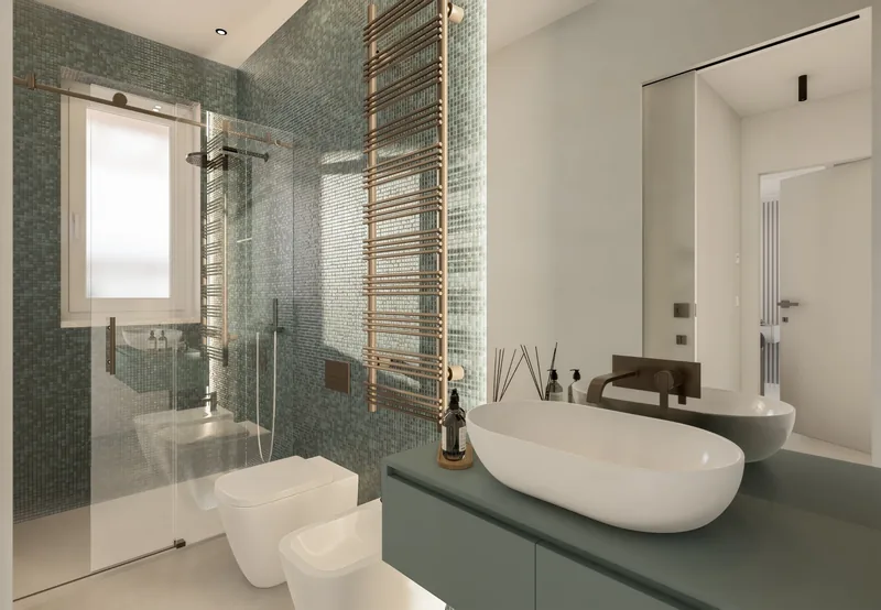Nuova costruzione, Brindisi: bagno in mosaico verde