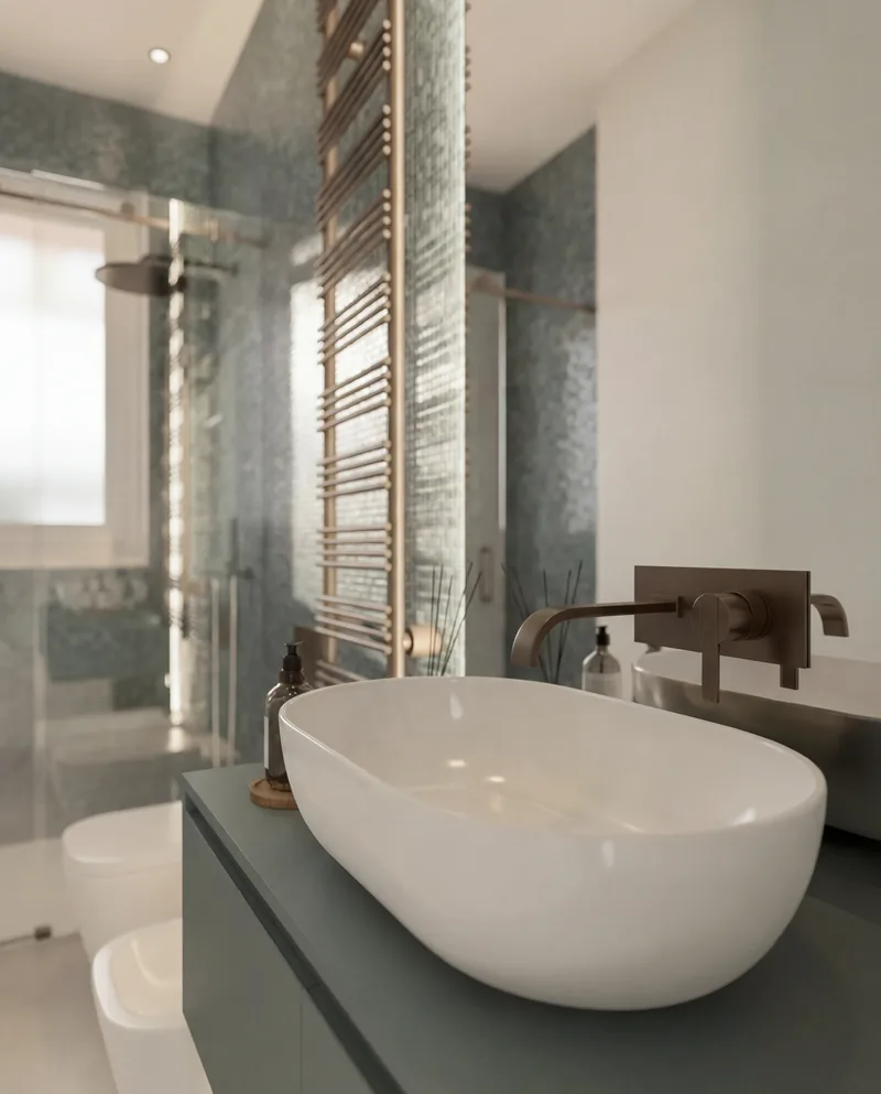 Nuova costruzione, Brindisi: lavabo e rubinetteria brunita