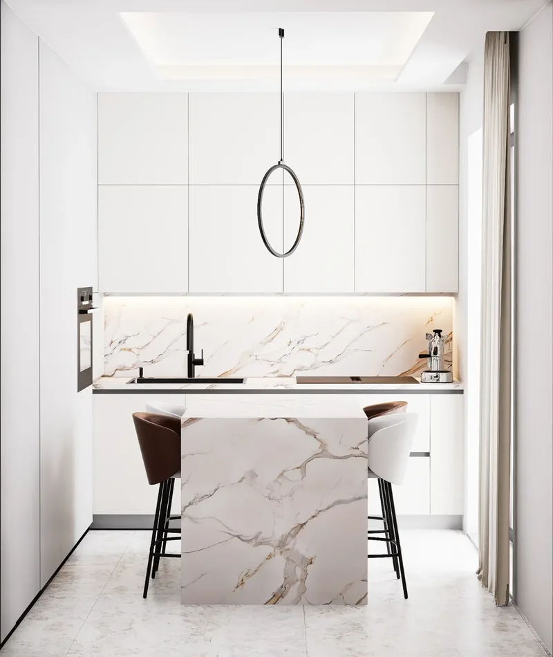 Domus Viridis, Viterbo: cucina con isola in marmo