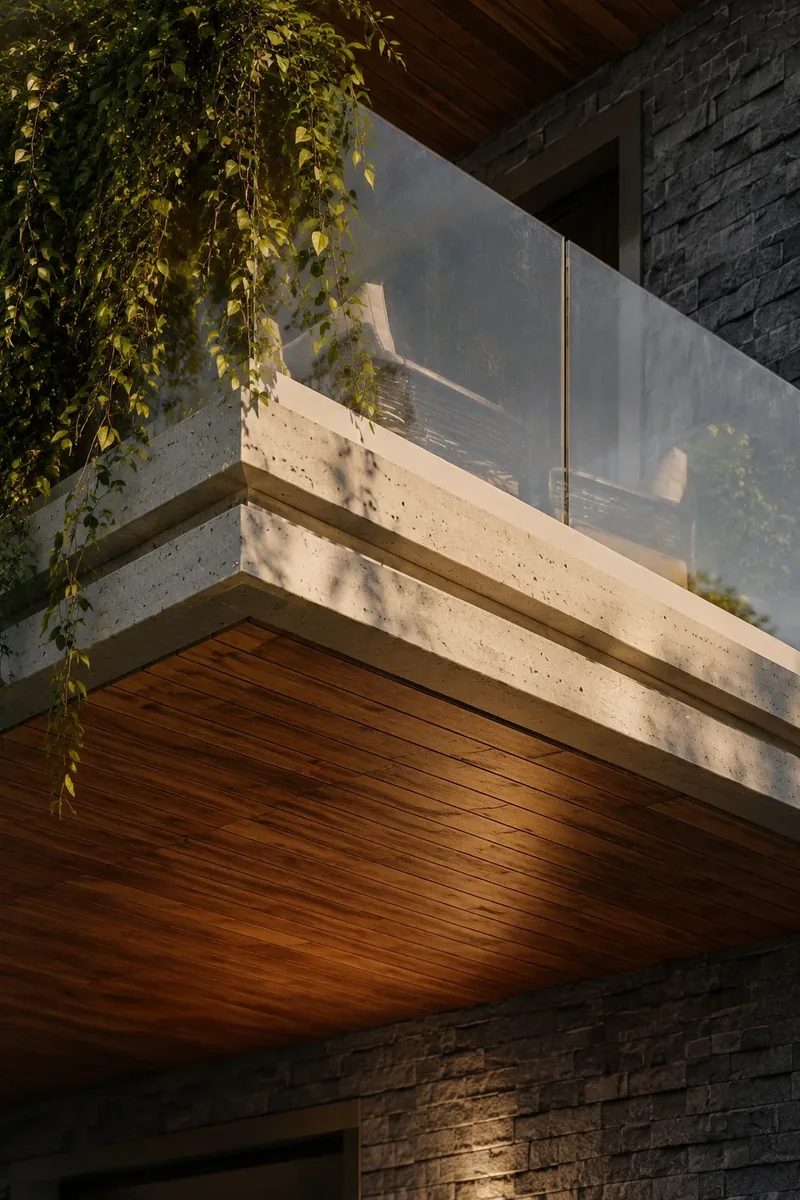 Domus Viridis, Viterbo: balcone in travertino e legno