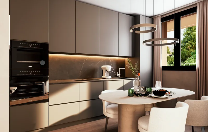 Sviluppo immobiliare, Lainate (MI): cucina in marmo scuro