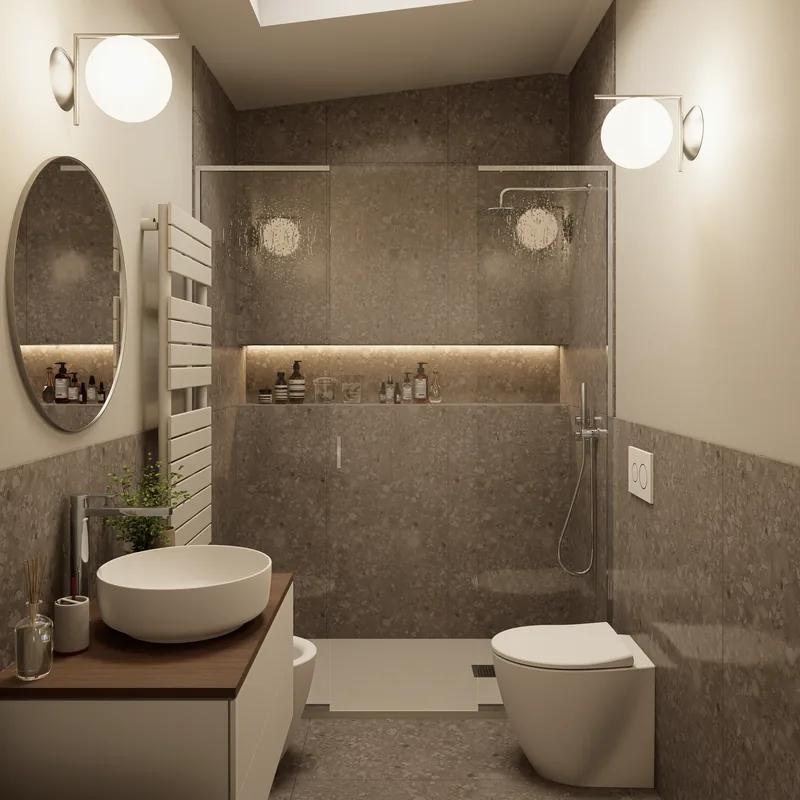 Sviluppo 6 appartamenti, Milano: bagno in graniglia