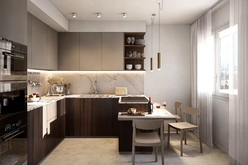 Sviluppo residenziale, Bologna: cucina in legno e marmo