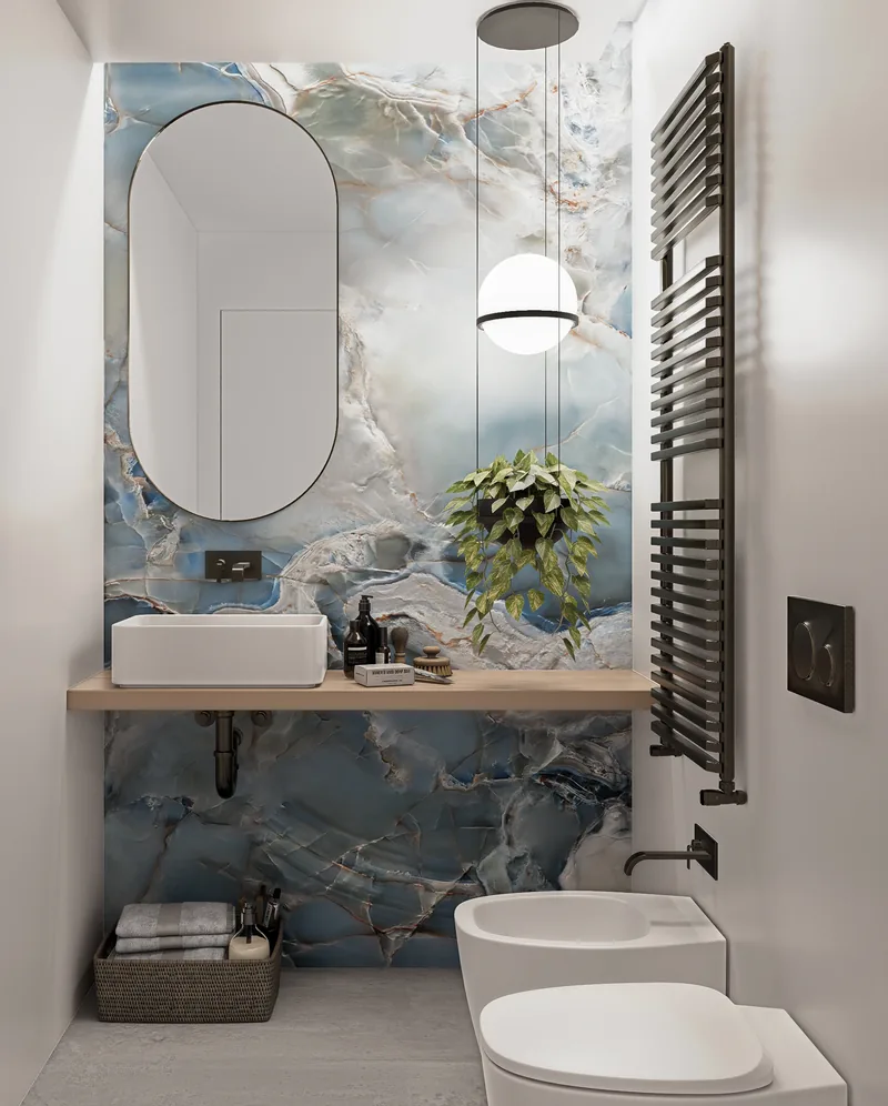 Sviluppo residenziale, Padova: bagno in marmo verde