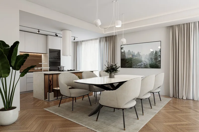 Sviluppo residenziale, Padova: pranzo con cucina a isola
