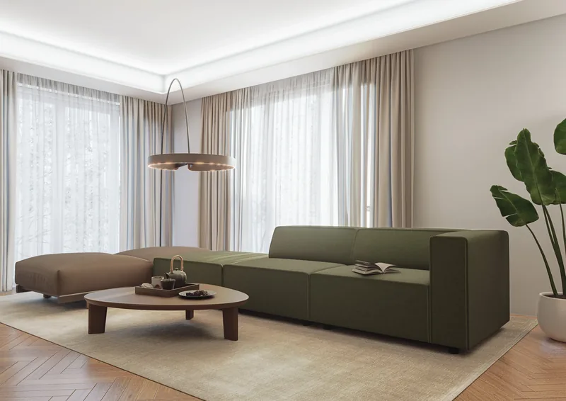 Sviluppo residenziale, Padova: living con divano verde