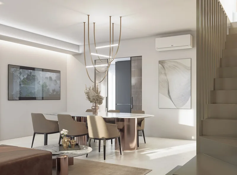 Sviluppo residenziale, Padova: pranzo e scala in ottone