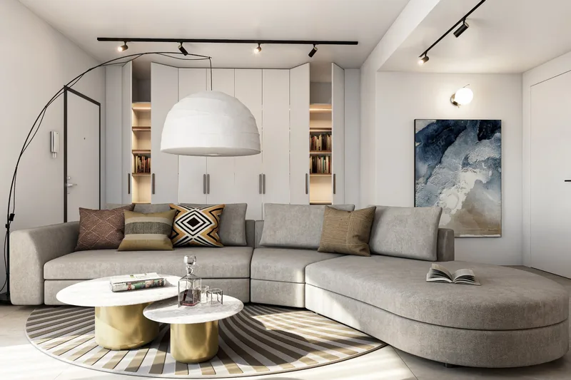 Sviluppo residenziale, Padova: living con divano curvo
