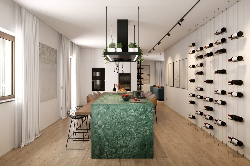 Villa unifamiliare, Roma: la parete dei vini