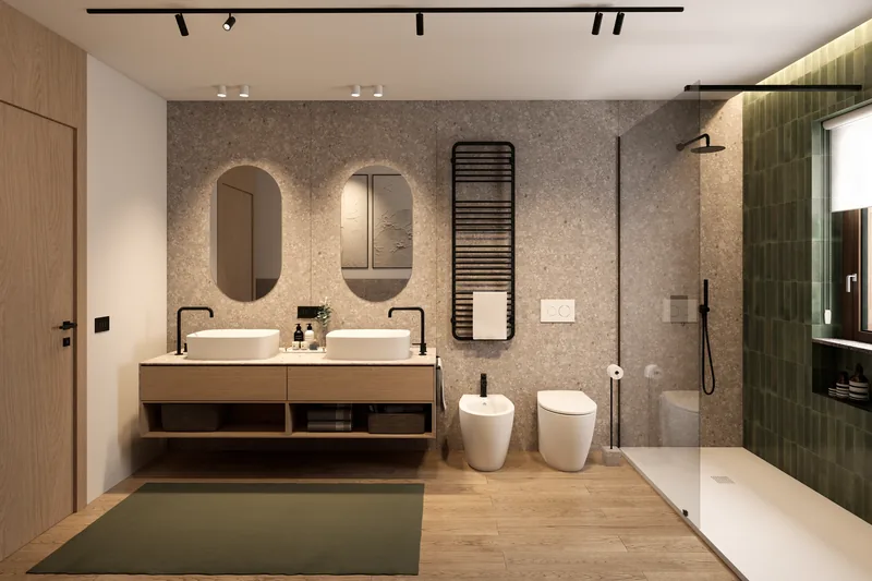 Villa unifamiliare, Roma: bagno con doppio lavabo