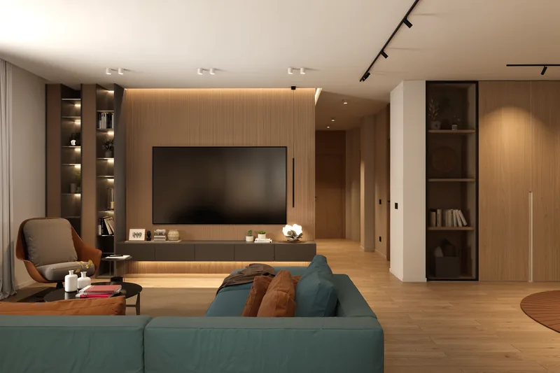 Villa unifamiliare, Roma: living con boiserie in legno