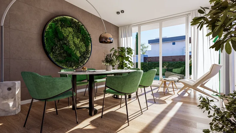 Villa privata, Roma: zona pranzo con giardino verticale