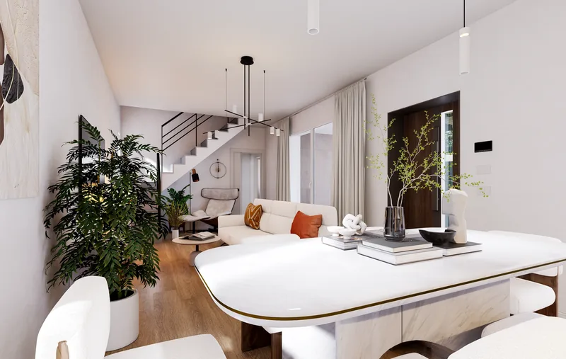 Villa privata, Roma: cucina e tavolo in marmo