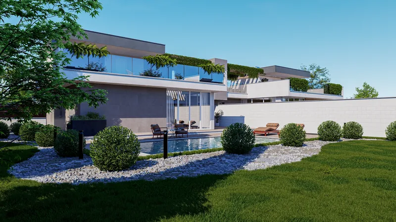 Villa privata, Roma: l'ulivo e il viale in pietra