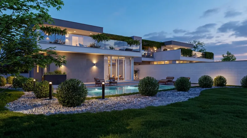 Villa privata, Roma: il giardino illuminato
