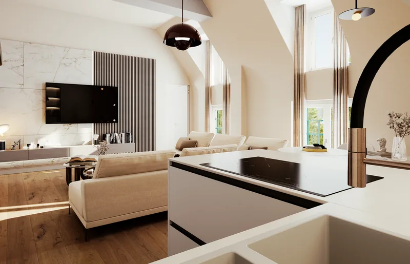 Riqualificazione, Rapallo (GE): living con scala in vetro