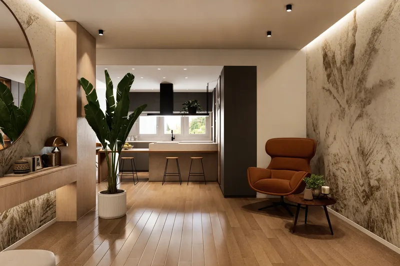 Sviluppo immobiliare, Roma: dall'ingresso verso la cucina