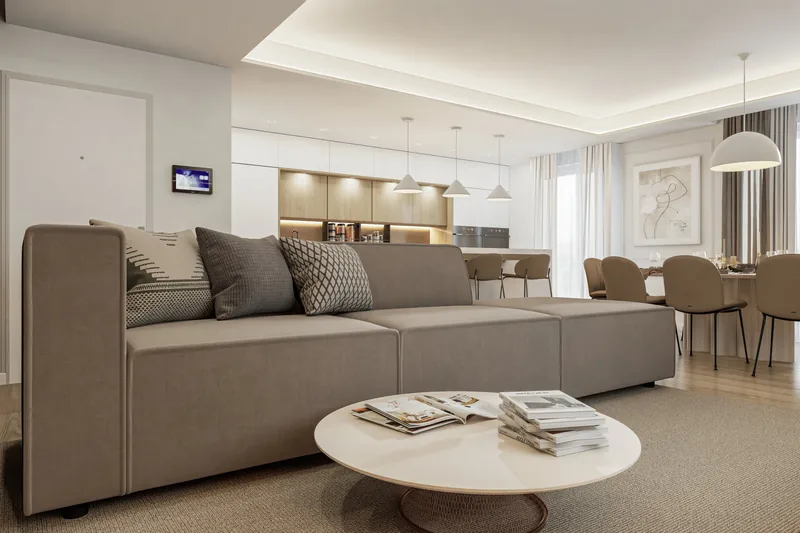 SkyLive by Gruppo Scavolo, Termoli: living con cucina sullo sfondo