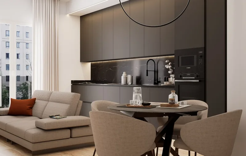 Le Terrazze di Viale Commenda, Brindisi: living con cucina scura