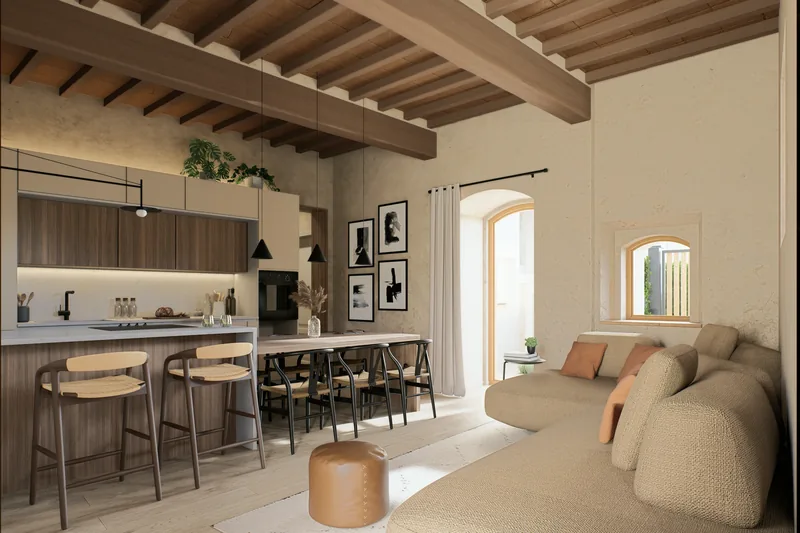 La Valle di Semifonte, Toscana: living e cucina sotto le travi