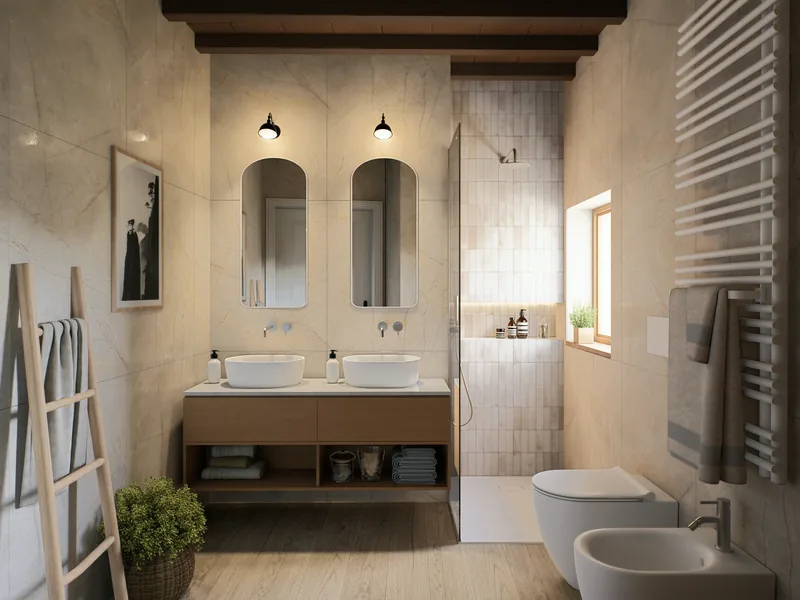La Valle di Semifonte, Toscana: bagno con doppio lavabo