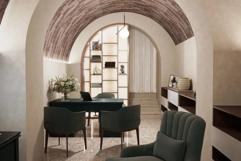 Villa Uopini Apartments, Toscana: zona pranzo sotto la volta