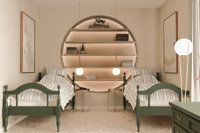 Villa Uopini Apartments, Toscana: camera con libreria circolare