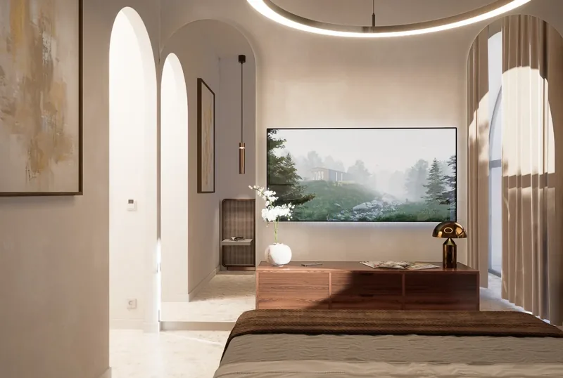 Villa Uopini Apartments, Toscana: camera con parete attrezzata