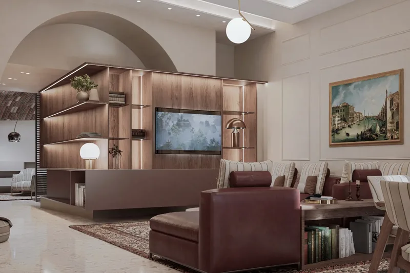 Villa Uopini Apartments, Toscana: living con libreria ad arco